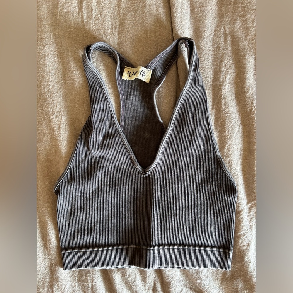 Gray Ribbed Bra Top